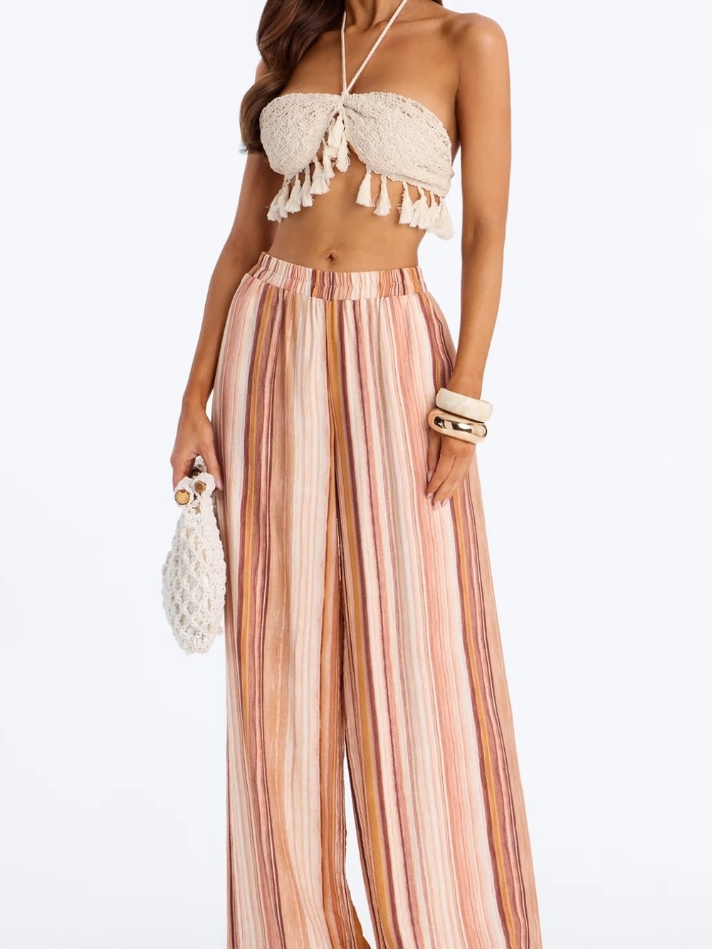 Fashion Nova Blush Multi Striped Wide-Leg Pants